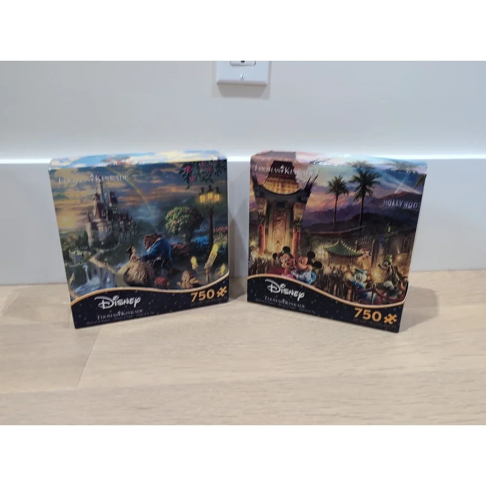 Lot Of  2 Disney Thomas Kinkade Beauty & The Beast Minne Mickey‎ 750 Pc Puzzle